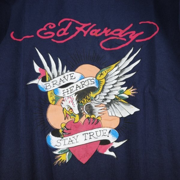 新品1円～★Ed Hardy エドハーディー メンズ 半袖 コットン綿 天竺 Tシャツ L ネイビー クルーネック カットソー ◆3260◆_画像2