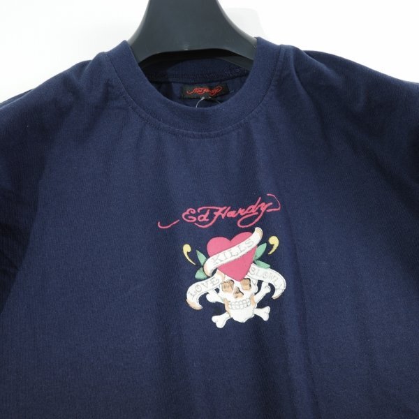 新品1円～★Ed Hardy エドハーディー メンズ 半袖 コットン綿 天竺 ポケット付き Tシャツ L ネイビー クルーネック カットソー ◆3254◆_画像7