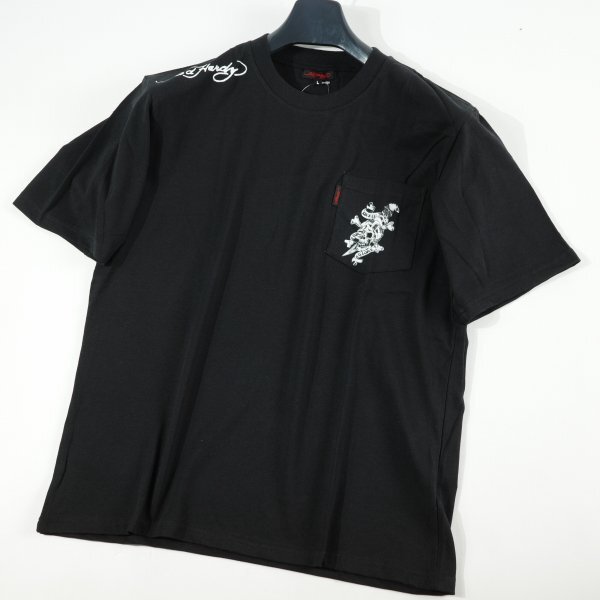 新品1円～★Ed Hardy エドハーディー メンズ 半袖 コットン綿 天竺 ポケット付き Tシャツ L 黒 ブラック クルーネック カットソー ◆3467◆_画像7