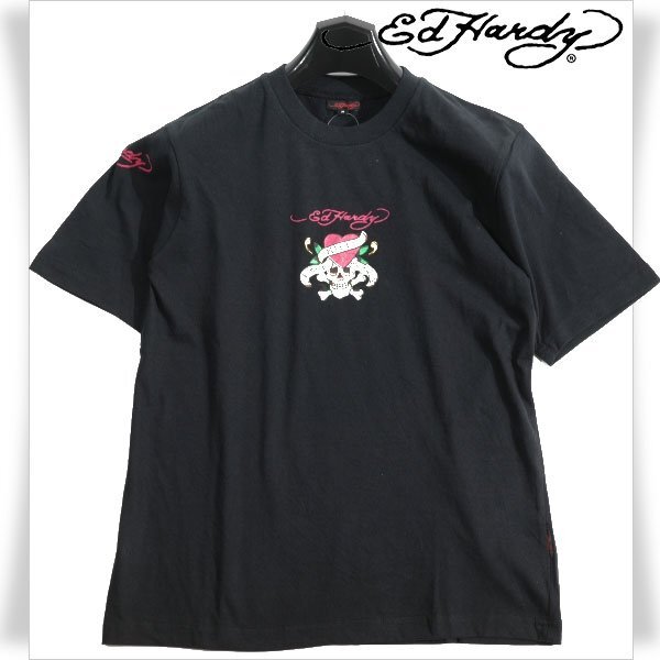 新品1円～★Ed Hardy エドハーディー メンズ 半袖 コットン綿 天竺 Tシャツ M 黒 ブラック クルーネック カットソー ◆3463◆_画像1