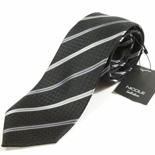  new goods 1 jpy ~* Nicole selection NICOLE selection men's silk silk 100% necktie stripe black black genuine article *3484*