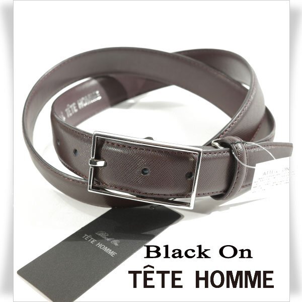 新品1円～★定価0.9万 Black On TETE HOMME テットオム 牛革レザー ビジネスベルト フリーサイズ 本革 茶 ブラウン 本物◆3504◆_画像1