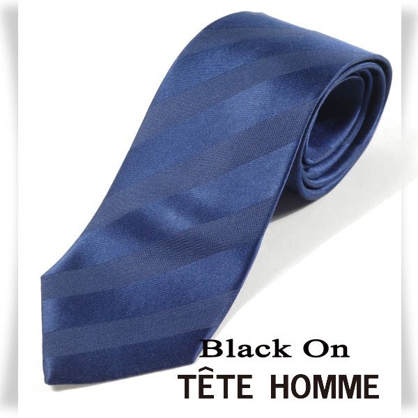 新品1円～★Black On TETE HOMME テットオム シルク絹100％ ネクタイ ストライプ ネイビー 正規店本物◆3626◆_画像1