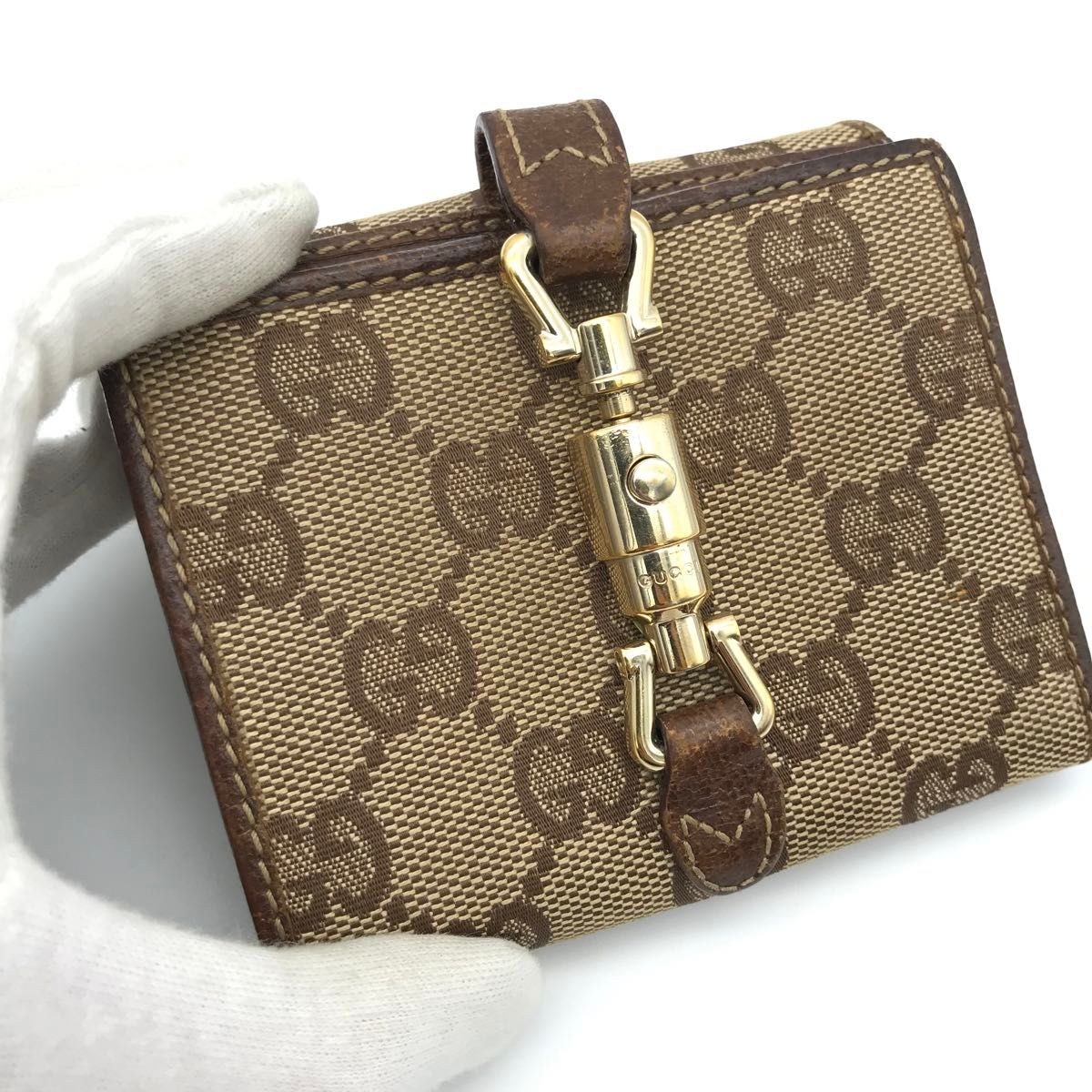 正規品　美品　グッチ財布　グッチ折り財布　グッチキャンバス　グッチジャッキー　GUCCI