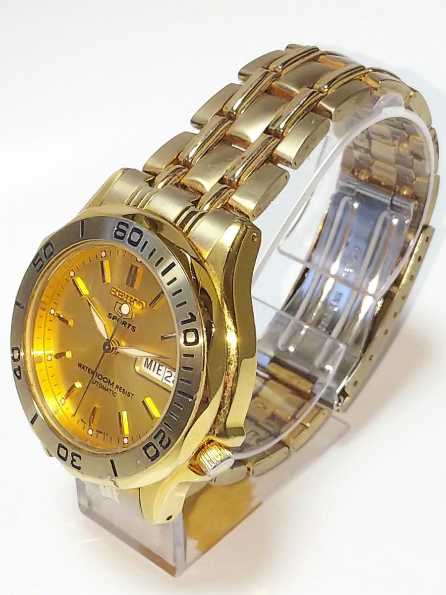 SEIKO セイコー ５・ SPORTS・ 腕時計 7S26-01G0 ・裏スケルトン ゴールド・文字盤 ・自動巻き ・美品