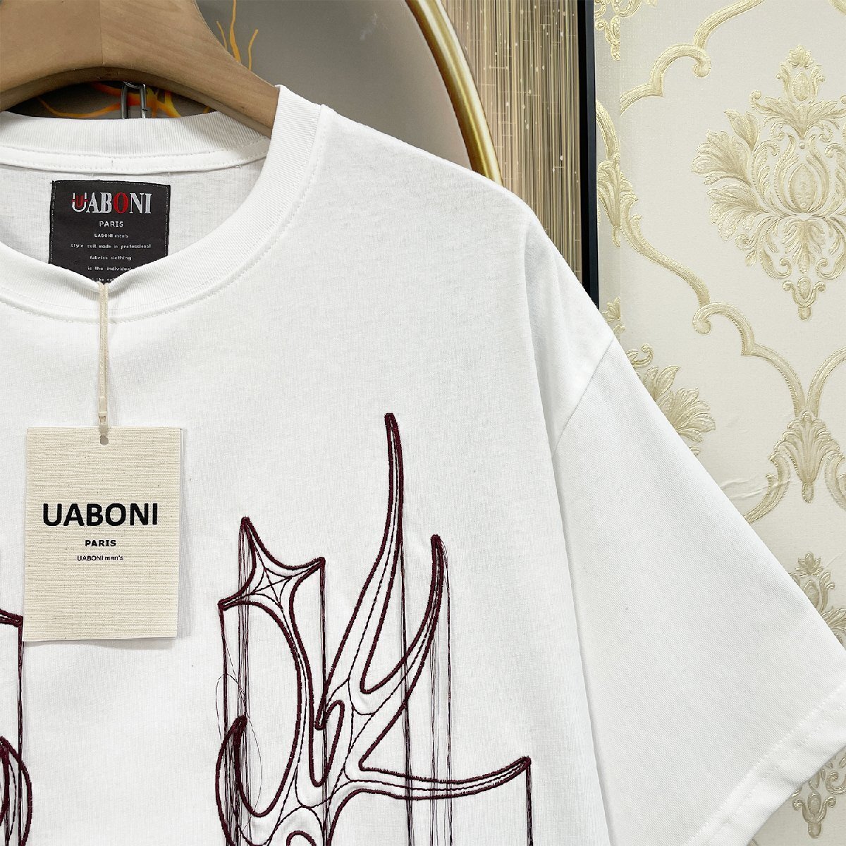 高級EU製＆定価2万◆UABONI*Paris*半袖Tシャツ*ユアボニ*パリ発◆上品 通気 吸汗 刺繍 フリンジ カットソー スウェット 個性 男女兼用 L/48_画像7