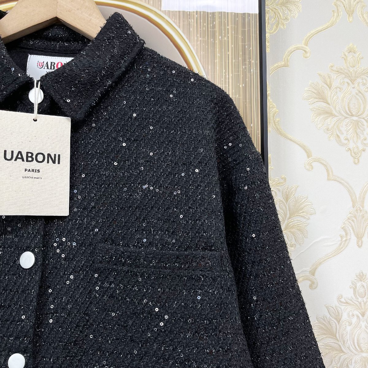 高級EU製＆定価5万◆UABONI*Paris*ジャケット*ユアボニ*パリ発◆上品 薄手 通気吸湿 頑丈 煌めき 無地 スパンコール アウター 春秋 XL/50_画像6