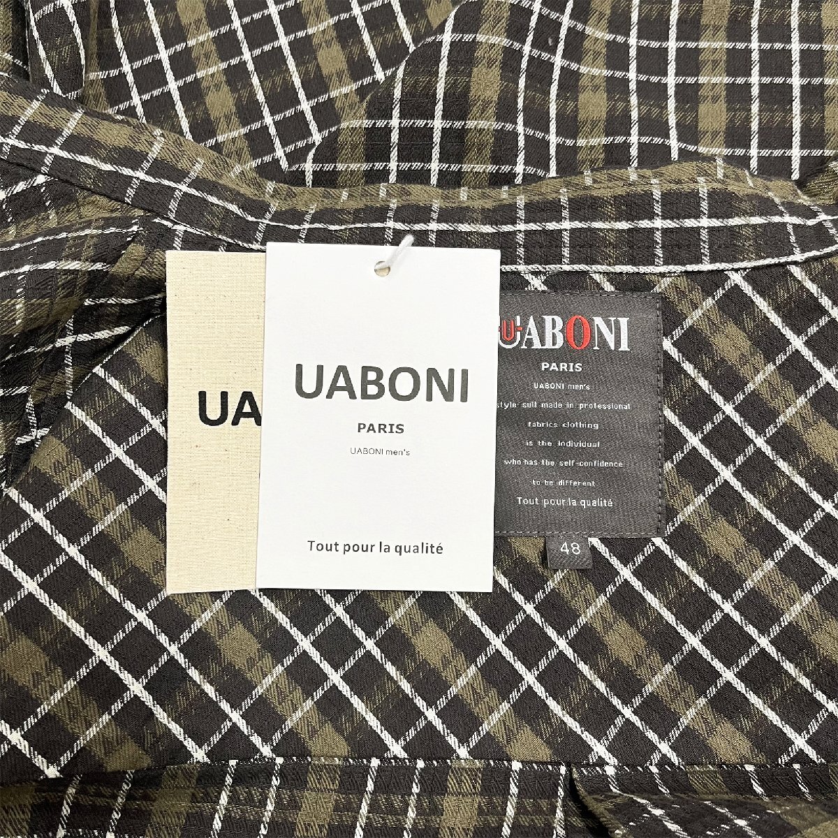 定番EU製＆定価4万◆UABONI*Paris*長袖シャツ*ユアボニ*パリ発◆上品 洗練 耐久 チェック柄 トレンド ライトアウター デイリー 春夏 M_画像9