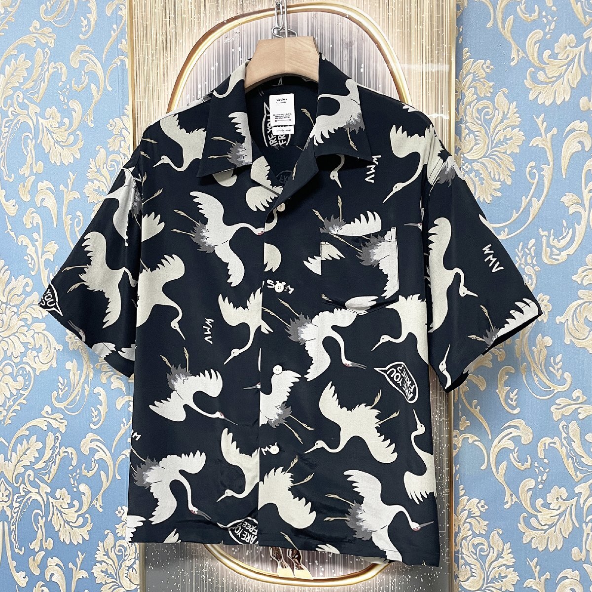 新品同様 VISVIM ビズビム 23SS CROSBY SHIRT S/S HIKAKU ヒカク オープンカラー 半袖シャツ 鶴プリント 中村ヒロキ 0123105011018 サイズ1の画像10