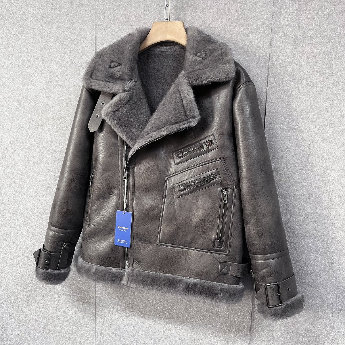  gorgeous * leather jacket regular price 8 ten thousand *Emmauela* Italy * milano departure *boma- high class sheepskin original leather -ply thickness protection against cold Rider's bike autumn winter L/48 size 
