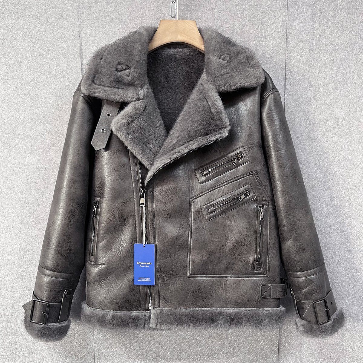  gorgeous * leather jacket regular price 8 ten thousand *Emmauela* Italy * milano departure *boma- high class sheepskin original leather -ply thickness protection against cold Rider's bike autumn winter L/48 size 