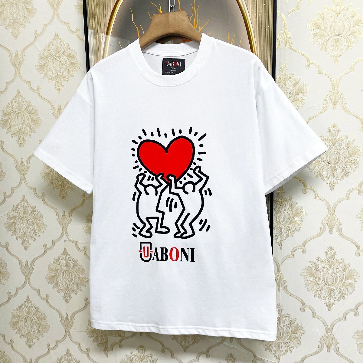 高級EU製＆定価2万◆UABONI*Paris*半袖Tシャツ*ユアボニ*パリ発◆高品質綿100% 快適 吸汗 個性 カットソー スウェット カップル 男女兼用 M_画像7