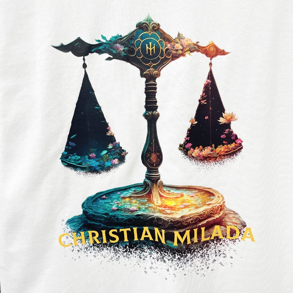 定価2万★christian milada・ミラノ発・半袖Tシャツ★コットン100％ 吸汗 薄手 柔らかい 個性 天秤座 きれいめ ユニセックス L/48_画像3