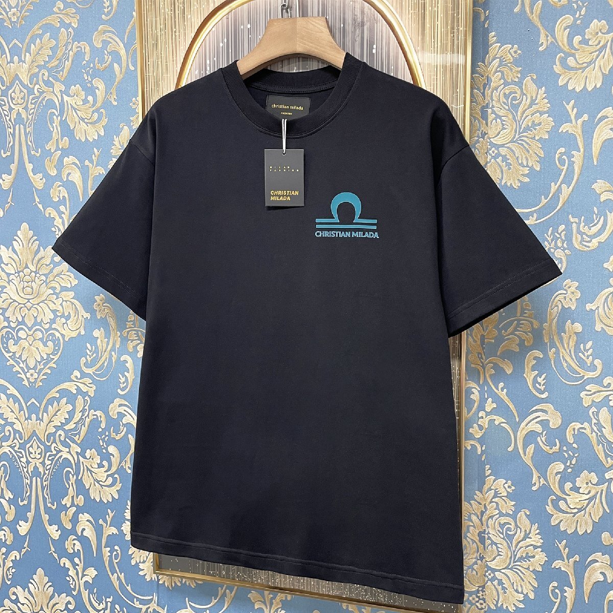 定価2万★christian milada・ミラノ発・半袖Tシャツ★コットン100％ 吸汗 薄手 柔らかい オシャレ 天秤座 きれいめ ユニセックス L/48_画像10