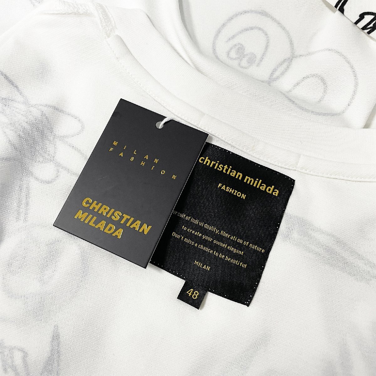 定価2万★christian milada・ミラノ発・半袖Tシャツ★綿100％ 薄手 ソフト 通気 快適 落書き風 総柄 面白い 個性 スウェット 遊び心 夏 M_画像10