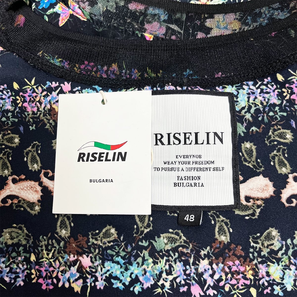 人気ヨーロッパ製※定価3万◆ブルガリア発※RISELIN 半袖Tシャツ 高級シルク/綿混 通気 速乾 薄手 花柄 カットソー キレイめ レディース L_画像10