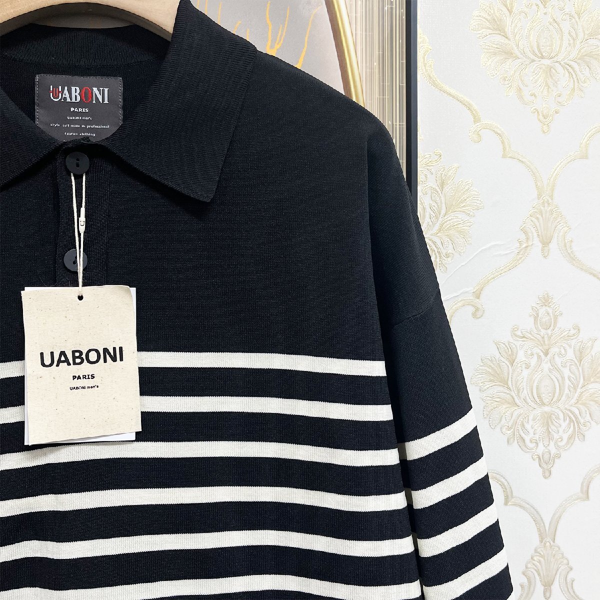 定番EU製＆定価4万◆UABONI*Paris*長袖ポロシャツ*ユアボニ*パリ発◆上品 快適 ボーダー柄 ニット トップス レジャー リラックス M/46_画像7