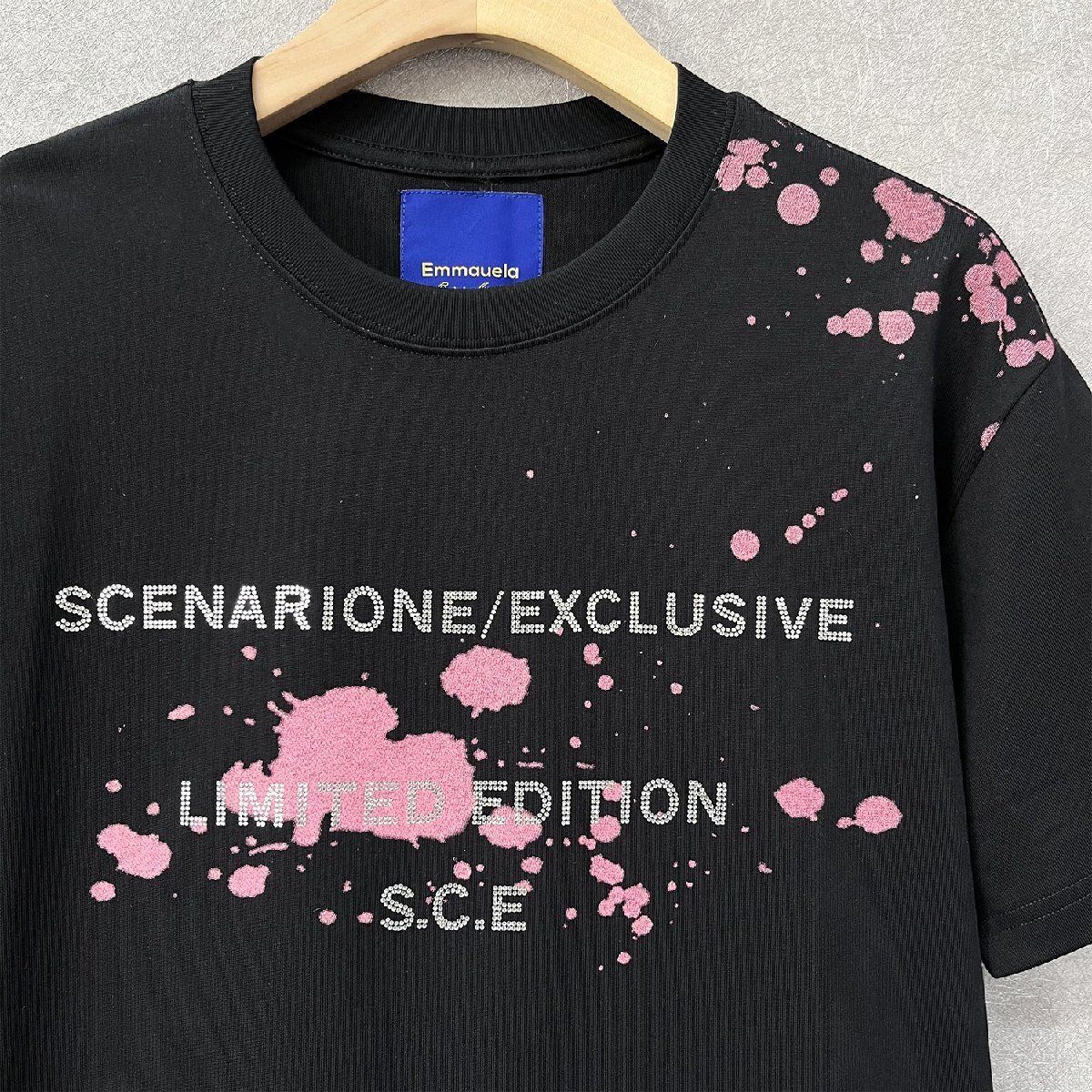 高級・半袖Tシャツ 定価2万◆Emmauela・イタリア・ミラノ発◆コットン 上品 通気 個性 キラキラ ラインストーン カットソー 男女兼用 夏2XL_画像5