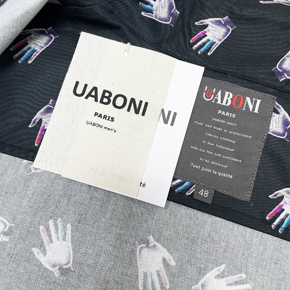 個性EU製＆定価2万◆UABONI*Paris*半袖シャツ*ユアボニ*パリ発◆綿100％ 薄手 通気 総柄 トップス オシャレ 旅行 レジャー 夏服 人気 M/46_画像9