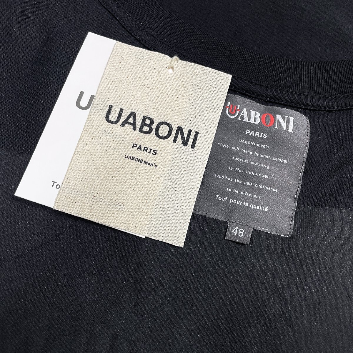 個性EU製＆定価2万◆UABONI*Paris*半袖Tシャツ*ユアボニ*パリ発◆コットン100％ 薄手 伸縮性 ストリート カットソー シンプル メンズ 夏 M_画像9