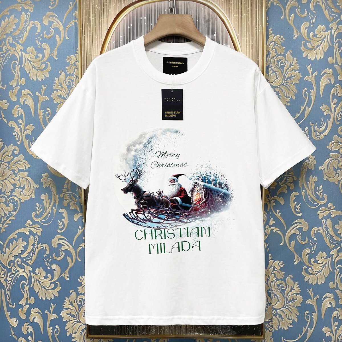 定価2万★christian milada・ミラノ発・半袖Tシャツ★コットン100％ 快適 通気 オシャレ クリスマス トップス スウェット ユニセックス 50_画像1