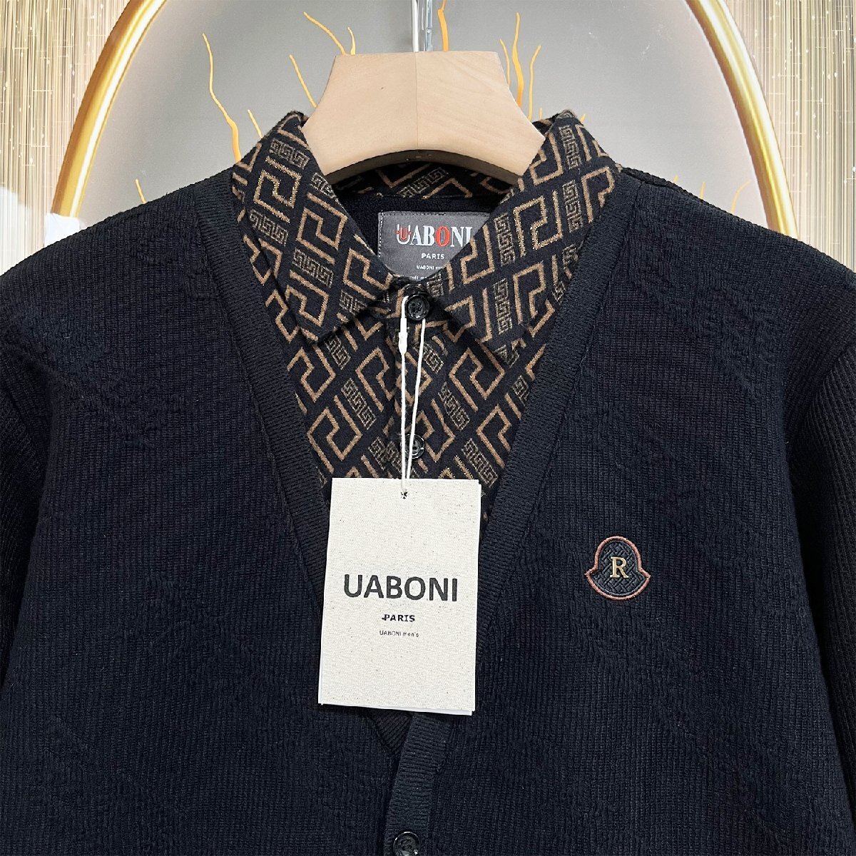  high class EU made & regular price 5 ten thousand *UABONI*Paris* polo-shirt with long sleeves *yuaboni* Paris departure * reverse side nappy protection against cold comfortable switch knitted retro commuting gentleman business L/48 size 