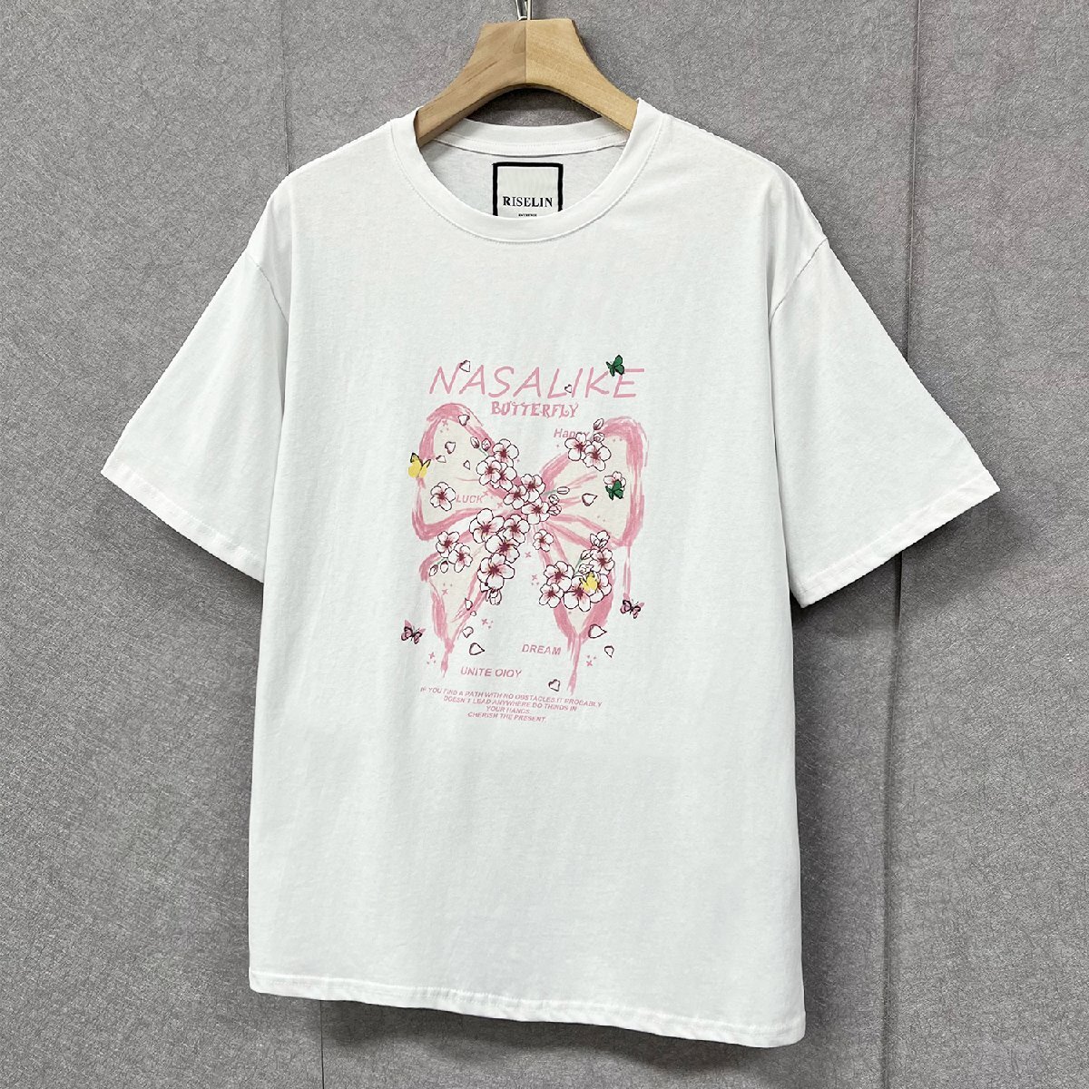 最上級ヨーロッパ製※定価2万◆ブルガリア発※RISELIN 半袖Tシャツ 通気 快適 吸汗 可愛い 花柄 蝶 トップス スウェット キレイめ 夏 M/46_画像8