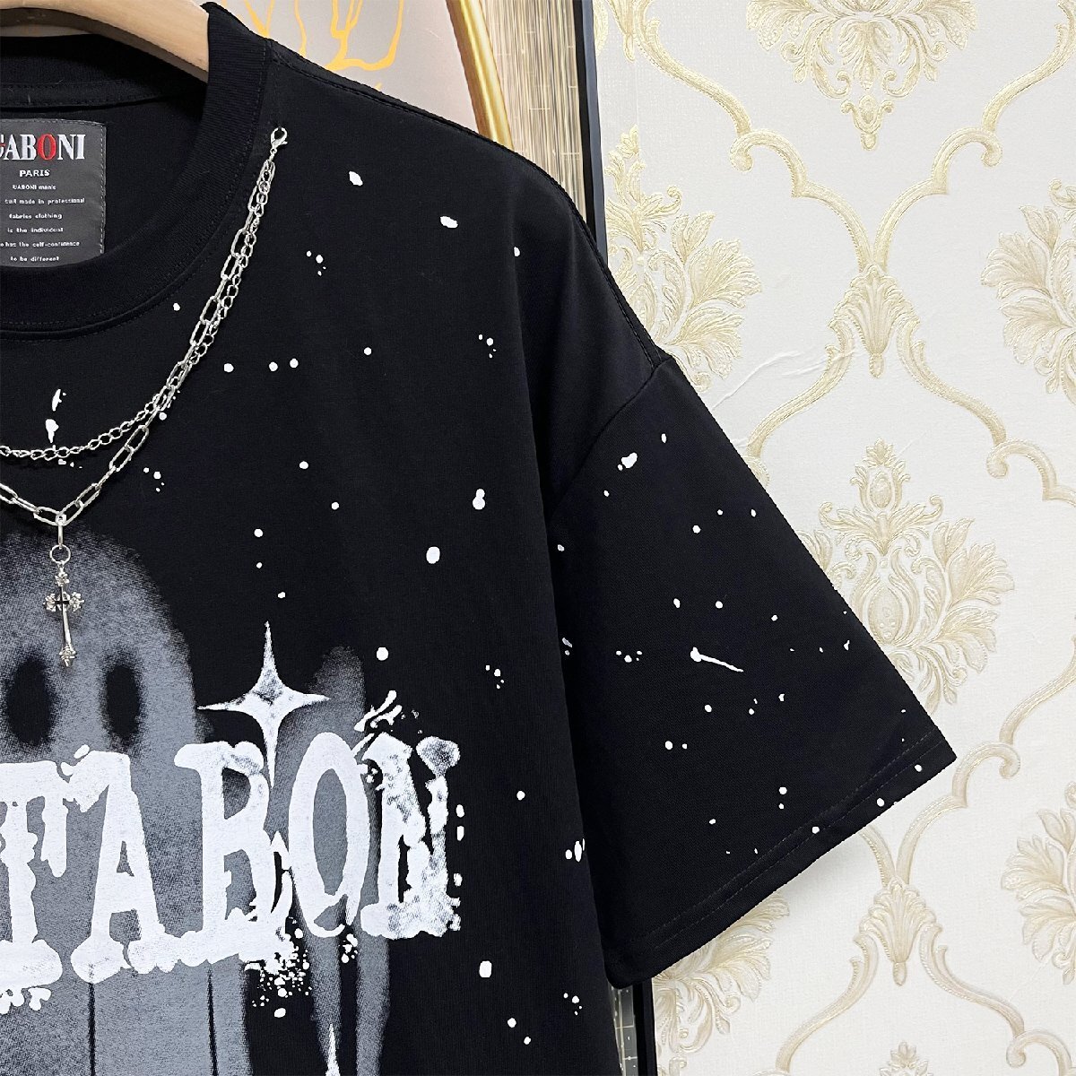 個性EU製＆定価2万◆UABONI*Paris*半袖Tシャツ*ユアボニ*パリ発◆高級 快適 ソフト チェーン付き ゴス スウェット ストリート 男女兼用 2XL_画像5