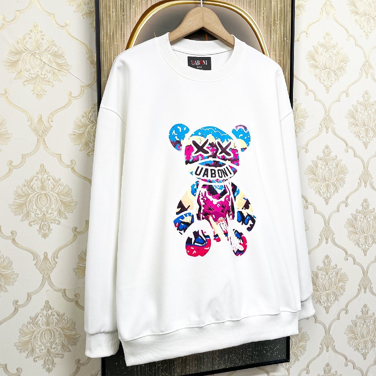  high class EU made & regular price 4 ten thousand *UABONI*Paris* sweatshirt *yuaboni* Paris departure * on goods piece ... bear colorful long sleeve cut and sewn unisex XL/50 size 