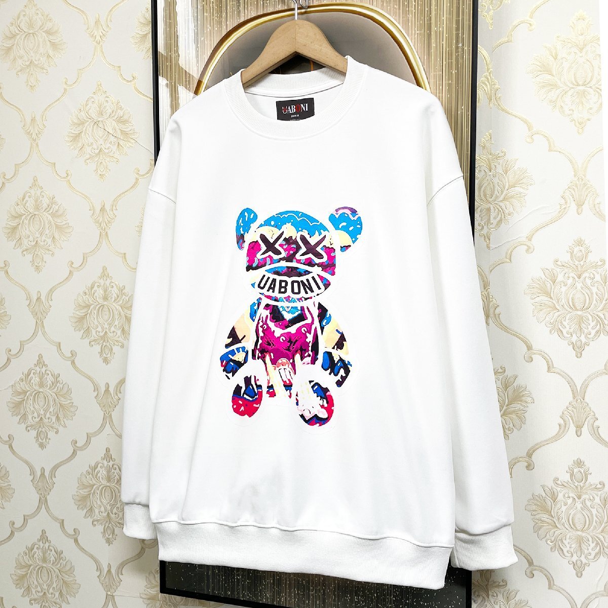  high class EU made & regular price 4 ten thousand *UABONI*Paris* sweatshirt *yuaboni* Paris departure * on goods piece ... bear colorful long sleeve cut and sewn unisex XL/50 size 