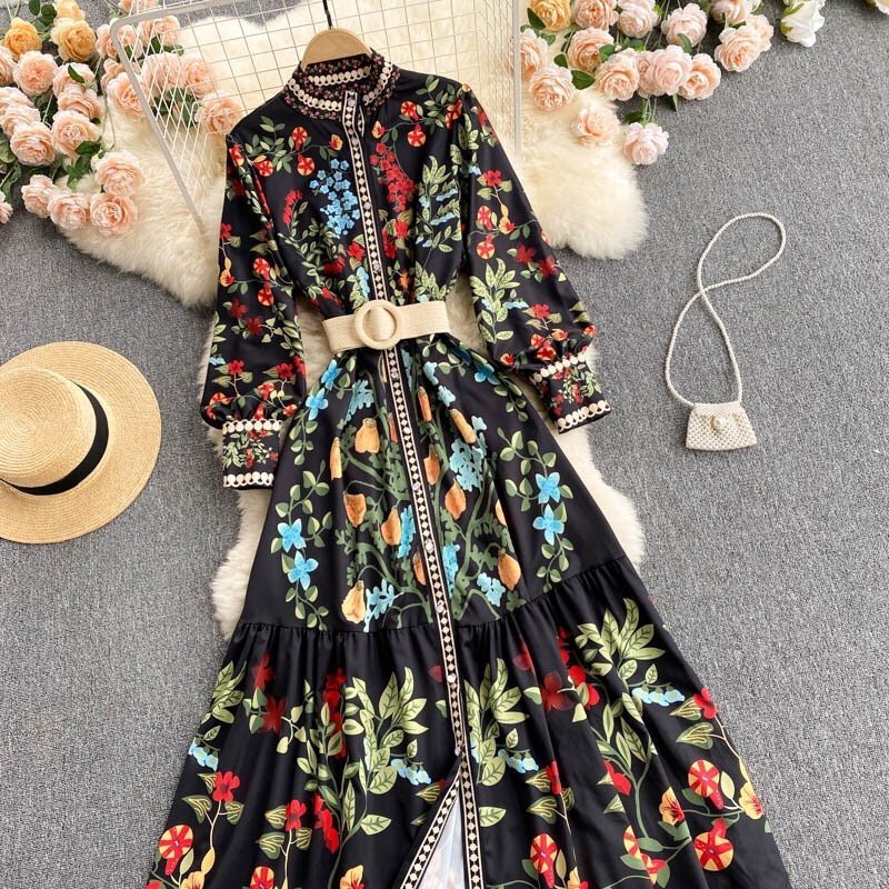  regular price 4 ten thousand *christian milada* milano departure * long sleeve One-piece * fine quality thin ... put on .. floral print retro .... dress usually put on lady's S/34