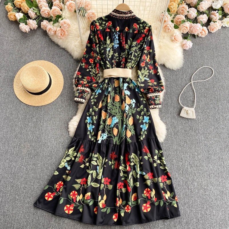  regular price 4 ten thousand *christian milada* milano departure * long sleeve One-piece * fine quality thin ... put on .. floral print retro .... dress usually put on lady's S/34