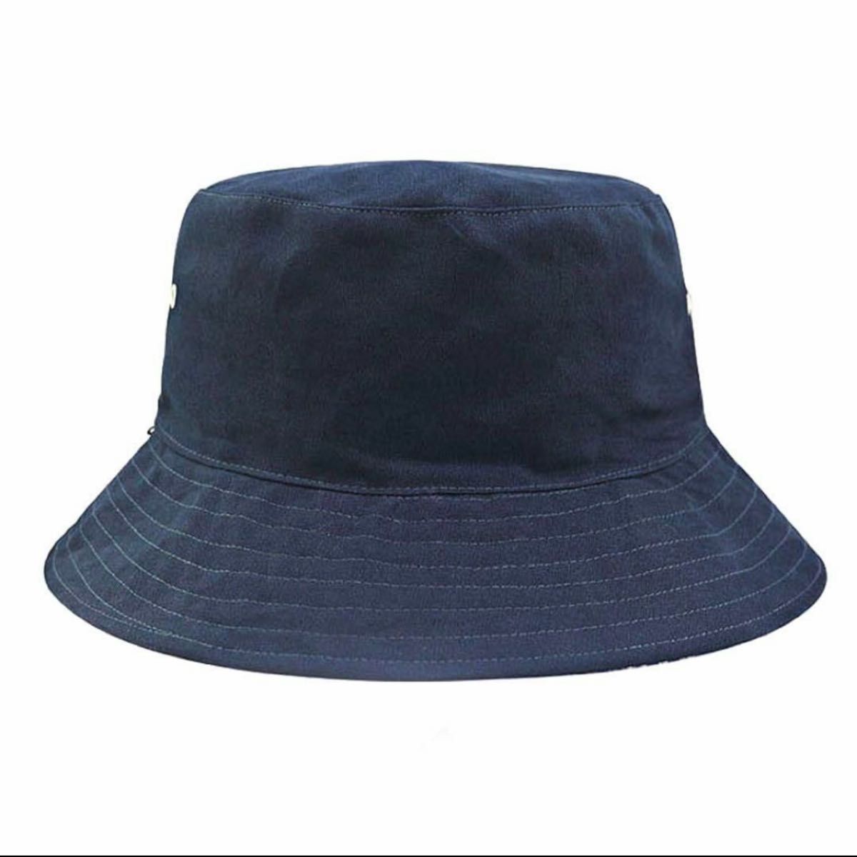 【XLサイズ】バケットハット バケハ 大きめ リバーシブル メンズ 2way 帽子 ネイビー　ボタニカル柄　紺色　紐付き