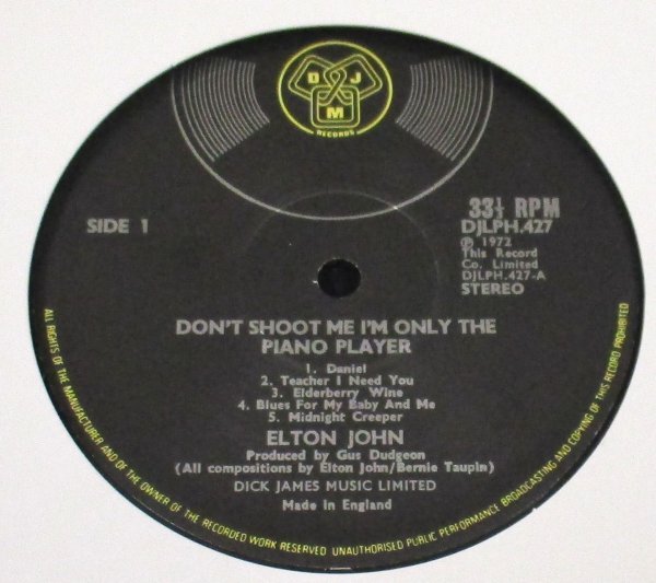 ☆彡 英國盤 Elton John Don't Shoot Me I'm Only The Piano Player [ UK ORIG '73 DJM Records DJLPH 427 ] MINT- W/BOOKLET_画像3