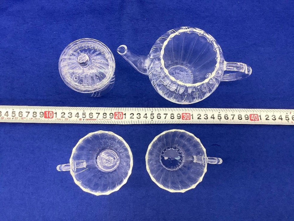 pe Agras / tea cup / teapot / glass made / Coaster attaching / set secondhand goods ACB