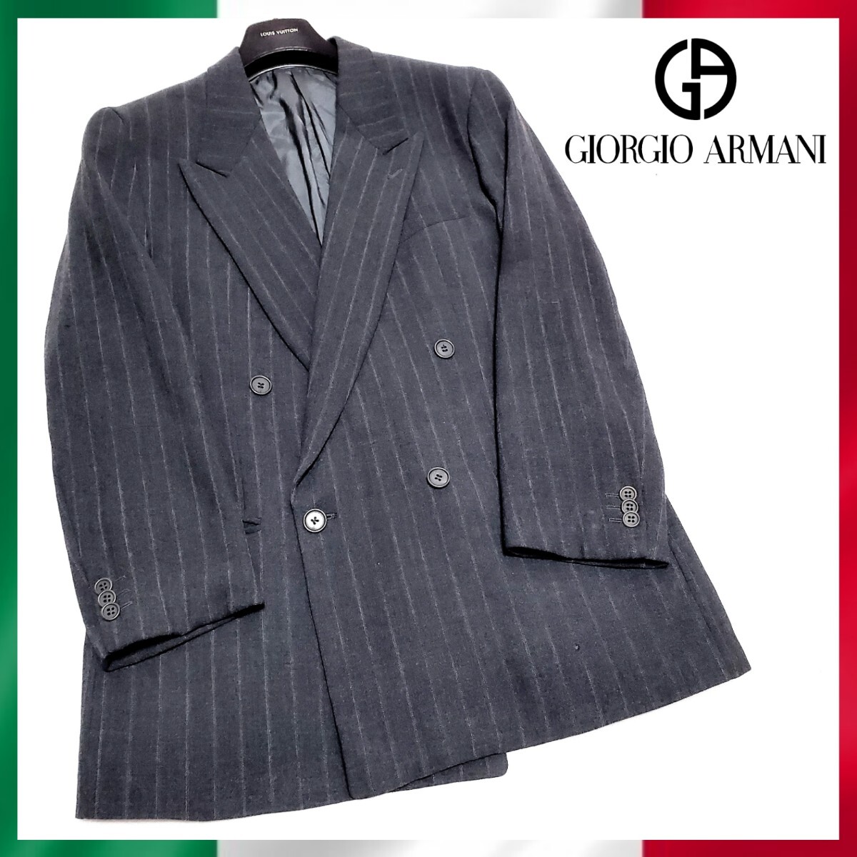 【90'sヴィンテージ】最高級　ジョルジオアルマーニ　イタリア製　GIORGIO ARMANI　ダブルブレスト　テーラードジャケット　XL　グレー_画像10