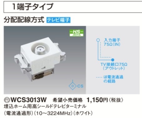 Panasonic パナソニック WCS3013W 1個から 複数あり コスモシリーズワイド21 4K 8K テレビターミナル 埋込ホーム用 TVターミナルの画像1