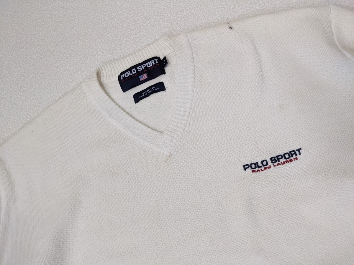 6.90s Polo sport POLO SPORT shoulder design V neck cotton knitted sweatshirt sweater men's LL eggshell white navy red x206