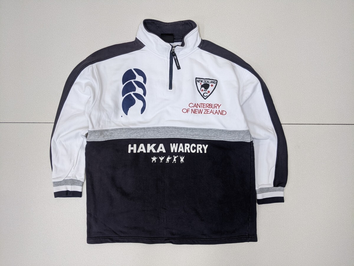 3．CANTERBURY カンタベリー NEW ZEALAND HAKA WARCRY ハーフジップスウェットブルゾン ラグビー メンズM白ネイビー y201の画像1