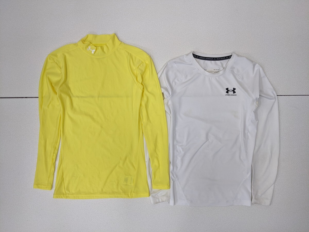 6．アンダーアーマー 2点 セット UA 速乾 長袖アンダーウェア インナーシャツ トレーニングウェア メンズMD 白黄色 x204の画像1