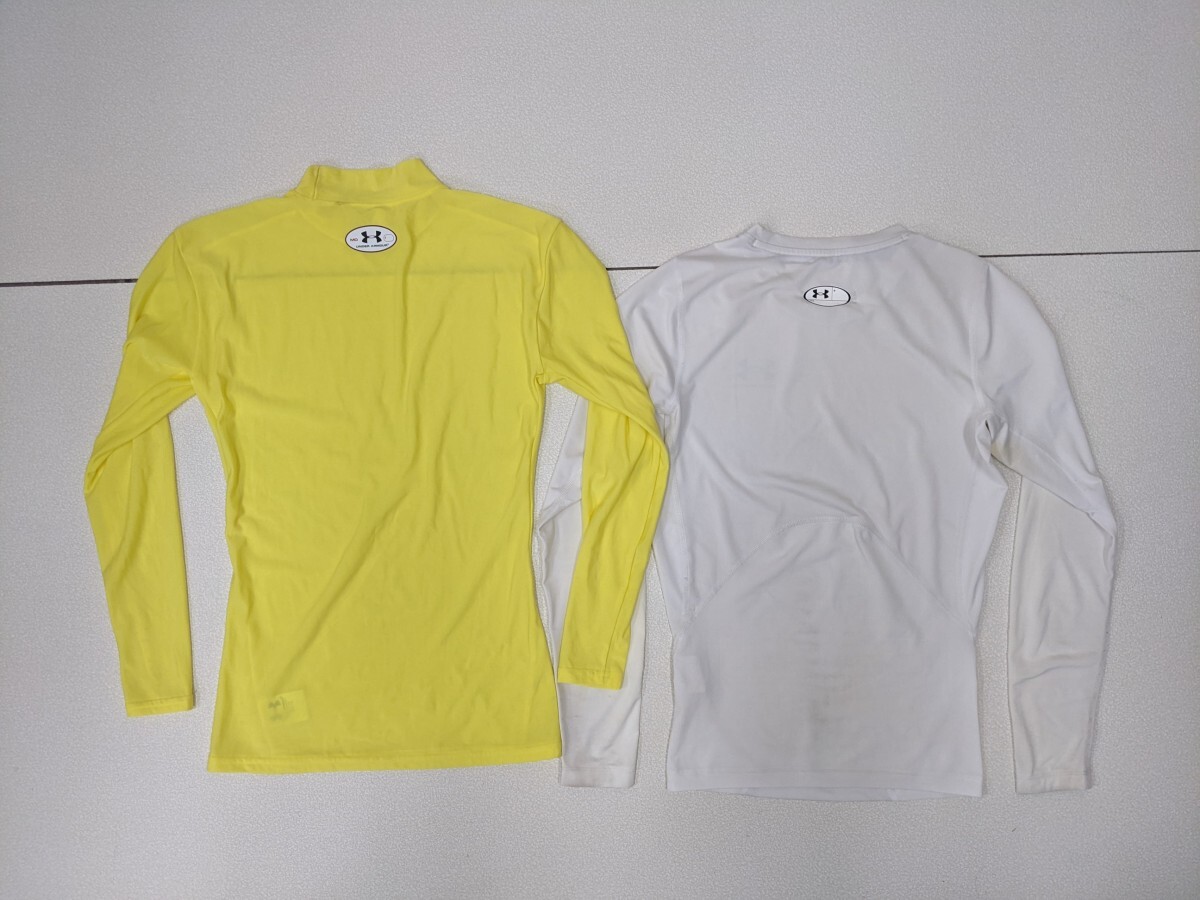 6．アンダーアーマー 2点 セット UA 速乾 長袖アンダーウェア インナーシャツ トレーニングウェア メンズMD 白黄色 x204の画像2