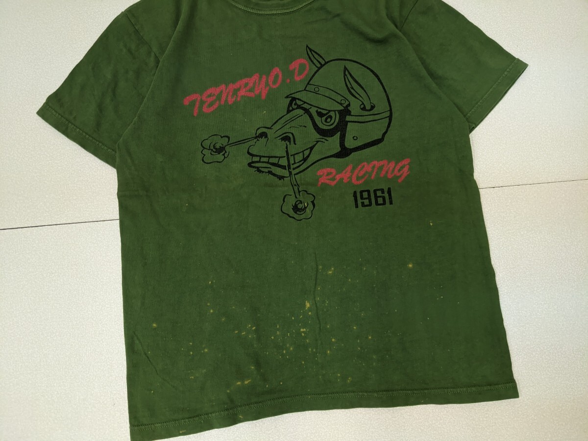 17．TENRYO DENIM RACING フロントデザイン 半袖Tシャツ メンズL 緑系赤x310_画像3