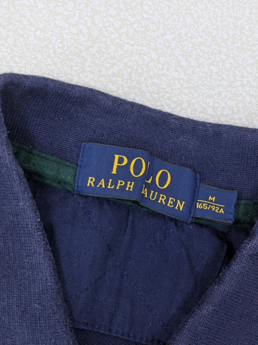 18．ラルフローレン POLO RALPH LAUREN ビックポニー エンブレム 鹿の子 ラガーシャツ ポロシャツ メンズM ネイビー黄色緑 x309_画像4