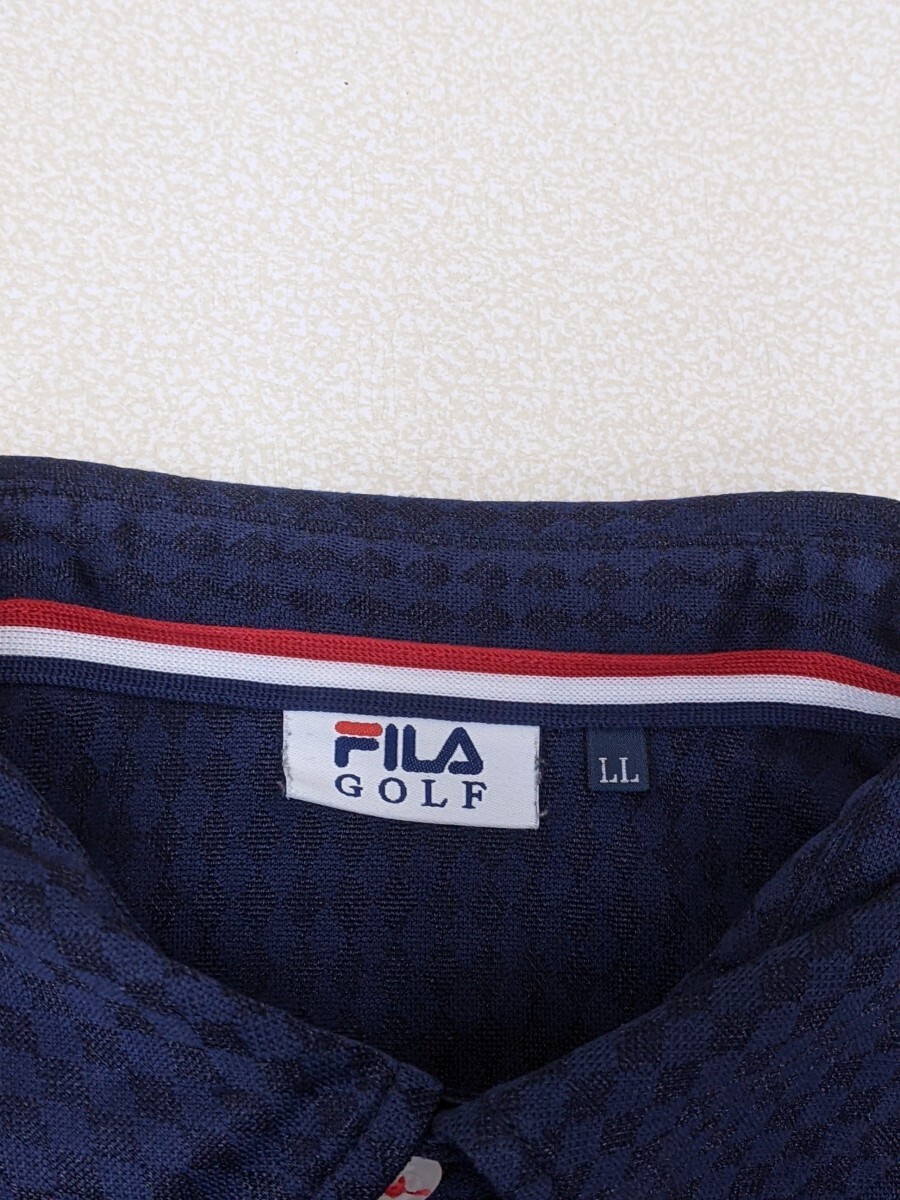 13．FILA GOLF フィラゴルフ フロントししゅう ロゴ デザイン 速乾 長袖ポロシャツ メンズLL ネイビー白 x306_画像4