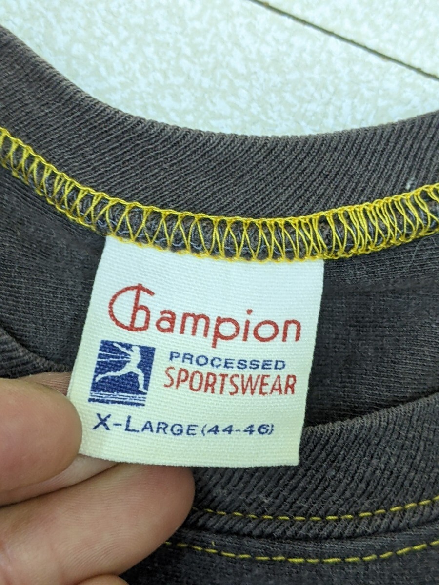 15．Champion チャンピオン ランタグ復刻 フェードカラー HUNTERS 72 半袖 Tシャツ フットボールT メンズXL チャコールグレー系黄色系 x307_画像4