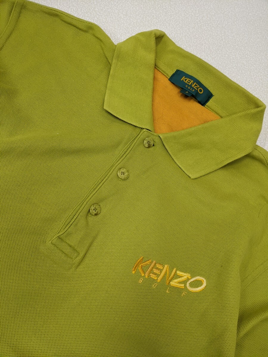 14．ケンゾー ゴルフ ヴィンテージ KENZO GOLF 日本製 ロゴ 小杉産業 半袖 ポロシャツ オールド レトロ メンズ2　抹茶系黄色x301_画像3