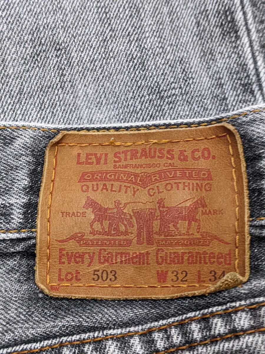 1．リーバイス 鬼ヒゲ 00s 日本製 LEVI'S 503 フェードブラック デニム パンツ ジーンズ アメカジ オールド W32L34 　黒グレー系 y406_画像4