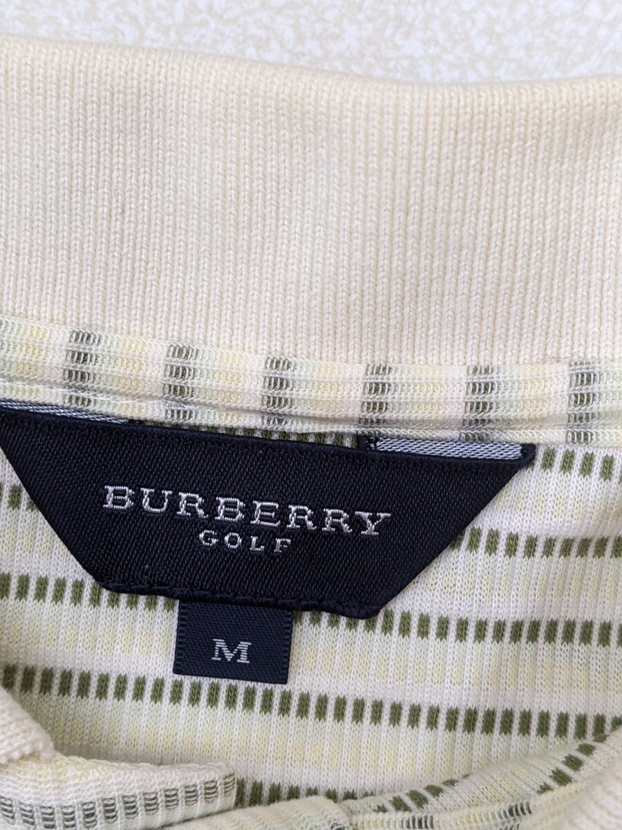 12．日本製 バーバリーゴルフ BURBERRY GOLF ボーダー柄 半袖ポロシャツ メンズM アイボリーグレーx410_画像3