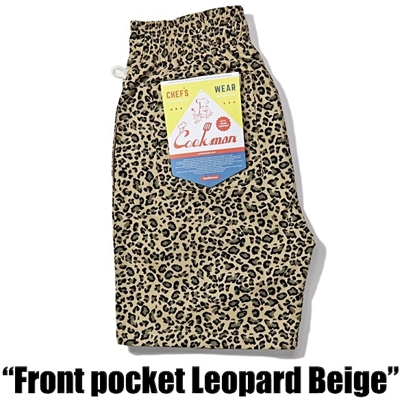 Lサイズ COOKMAN レオパード フロントポケット クックマン シェフショートパンツ Chef Pants Short Front pocket Leopard Beige_画像1
