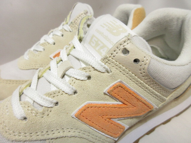 New Balance WL574 RD2 24.5cm Bワイズ ニューバランス 574 スウェード メッシュ レディースモデル ベージュ オレンジ_画像5